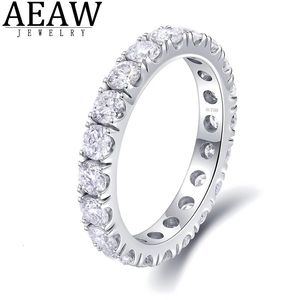 Pierścionki ślubne Aeaw Solid 14k biały złote okrągłe enternity Full Diamond Band 2,5 mm 1,5ctw DF Kolor dla kobiet 231023