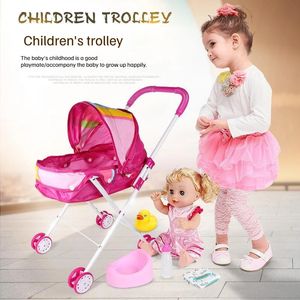 Dolls Pretend Play Toys Baby Stroller Doll Playsets Simulation Light Carriage Foldable Kids Year Birthday Gifts 231024