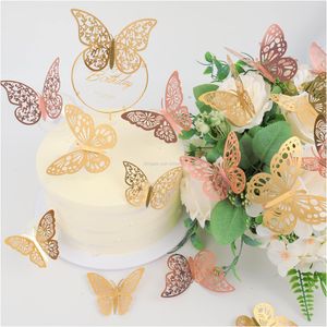Naklejki ścienne wystrój motyla 3 Style rozmiary 3D Złote i Róża dekoracje ślubne