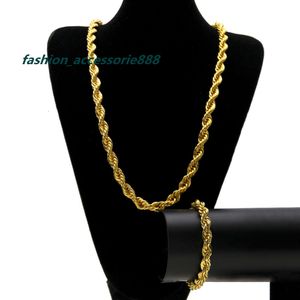 2pcs set Mens 14k Gold Silver Twist Cuban Link Chains Necklaces and Hip Hop Fashion Jewelry Bracelets