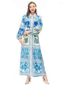Casual Dresses 55 Designer Fashion Spring Women Elegant Celebrity Long Sleeve Print Shirt Dress Party Holiday High Quality