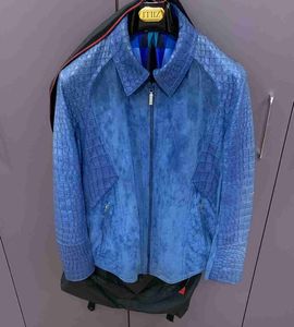 Men's Jackets Mens Leather Jackets Autumn zilli Blue Crocodile Skin Stitching Jacket Casual Coat