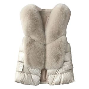 Womens Fur Faux Leather and Vest Short Down Feather Imitation Slim Temperament Jacket 23 Autumn Winter Fashion Allmatch 231023