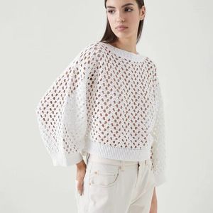 Kvinnors tröjor Silk Linen Tops för kvinnor Lyxig högkvalitativ o-hals långärmad toppmujer 2023 Autumn Winter Clothes Pullovers Femme