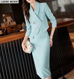 Women's Suits Blazers High Quality Spring Formal Blazer Women Business Suits Work Wear Office Uniform 2 Pieces Short Jacket and Knee Length Skirt Set 231024