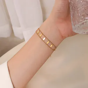Charm Armbänder OIMG 316L Edelstahl vergoldet Koreanische trendige geometrische Raute Doppelschicht Kettenarmband für Frauen Wunderschöner Schmuck