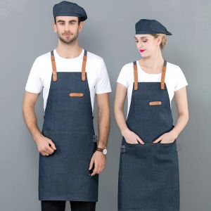 Long Apron Denim Restaurant Hotel midja kock Apron Bar Pub Kitchen Waiter servitris Cook Apron Universal Cooking Hat Caps 56-58cm