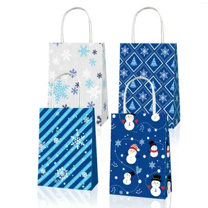 Presente Envoltório BD090 12 Pcs Sacola De Papel Natal Inverno Boneco De Neve Floco De Neve Tema Kraft Baby Shower Festa De Aniversário Sacos De Compras