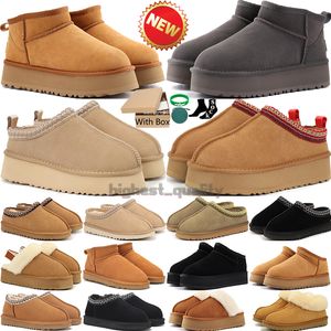 Australia Kobiety skórzane buty Tazz Slipper Tasman Kaptaki Klasyczne Ultra Mini Platform Bot Comfy Booties Zamie Sheepsin Krótki Khaki Czarno -Biała Pink granatowa sneaker