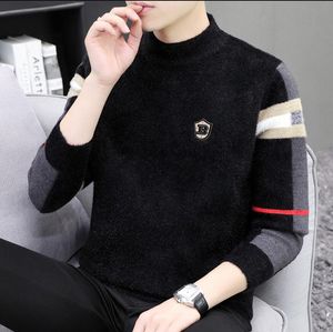 Winter men's Casual thicken warm pullover knitted sweater male luxury striped male O-neck sweaters slim fitting knit plaid Sweaters Men Trendy Coats tops