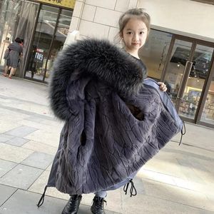 Down Coat 2023 -30 Degree Girl Winter Parkas Big Fur Collar Plus Velvet Faux Jacket 4-14 Y Kids Teenage Outerwear Snowsuit