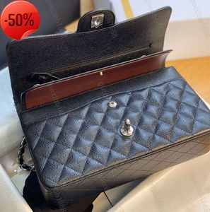 Borsa a doppia patta trapuntata classica di qualità specchio 10A Borsa da 25 cm media di livello superiore Borse in vera pelle di agnello al caviale Borse nere Borsa a tracolla con catena Borsa di design 84