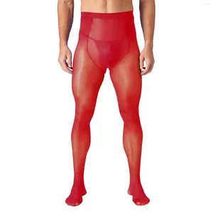 Calzini da uomo Collant ultrasottili a vita alta Calza erotica Collant con sacchetto convesso elastico Leggings trasparenti Intimo Sissy