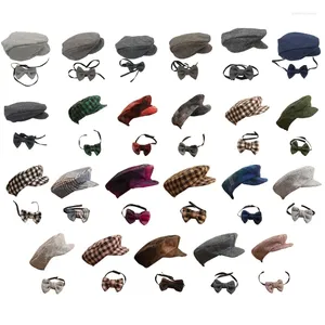 Visors POGRAFI PROPPS FÖR SPORT Baby Boy Girl Po Gentleman Bow Tie Hat Outfits Set Dusch Drop