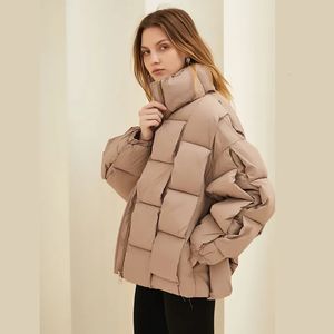 Parkas femininas para baixo inverno algodão curto parkas mulheres oversized grosso quente acolchoado algodão para baixo casaco preto branco azul acolchoado parka jaqueta feminina 231023