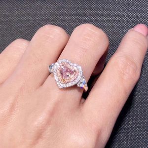 Hjärta älskar 100% Soild 925 Sterling Silver Ring Pink 5A Zircon Stone CZ Engagement Wedding Band Ring for Women Gift