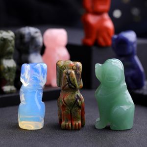 개 조각상 자연 석재 수정 조각 된 치유 동물 개 입상 Reiki Gemstone Crafts 가정 장식 휴일 선물