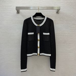 Autumn Black SLIVER KONTRAST TRIM SKÄRD CARDIGAN TREATER Lång ärm Runda hals dubbla fickor Enkelt breastade tröjor B3S201409