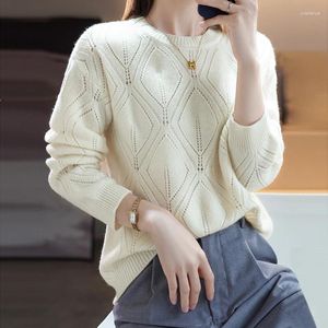 Women's Sweaters Pullovers Elegant Autumn/Winter Pure Wool Sweater Overside Crew Neck Knit Casual Loose Open Cut Ladies Tops