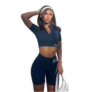 Женские шорты 2023, однотонный модный спортивный повседневный полуводолазка на молнии с короткими рукавами, укороченный топ и леггинсы, комплект для йоги