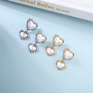 Dangle Earrings BALANBIU Contracted Design White Gold Color Alloy Hearts Drop For Women Fashion Two-tone Jewelry Accessories Wholesale