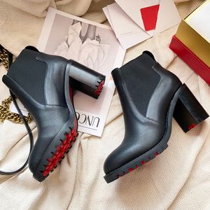 Modedesigner Hochwertige Damen-Stiefeletten mit rotem Absatz und hohem Absatz, luxuriöse Lederstiefel, schmaler Absatz, seitlicher Reißverschluss, Winter-Overknee-Klassiker, Martin-Stiefel HJ0895