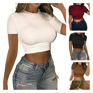 Women'S T-Shirt Womens Y Crop Top T Shirt Short Sleeves Tees High Waist Fitness Dancing Casual Street Sports Ladies Fashion Clothes Xx Dhexh