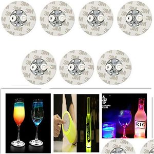 Altri adesivi per bottiglie di illuminazione a LED Sottobicchieri Luci 4LED Decorazione Luce 6 cm Rotondo Birra Bevanda per feste Bar Club Vaso Bicchiere da vino Dr Dhn1E