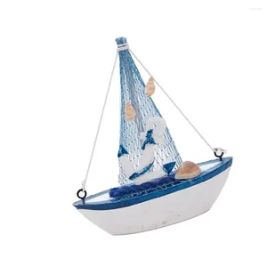 Decorative Flowers Wooden Sailboat Model Figurine Miniature Sailing Ships Nautical Beach Coastal Wedding Home Ornaments
