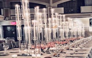 Ljushållare Bröllopscentrum Tall Akrylrör Crystal Hurricane Candelabra för bordstativ med lampskärm Yudao981406840