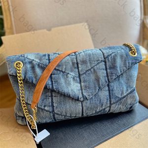 Högkvalitativ Loulou Bag Puffer Designer Bag Cowboy Bags Designer Women Bag Jean Blue Purs Designer Woman Handbag Stor handväska Kvinnakedja Totes Väskor med låda