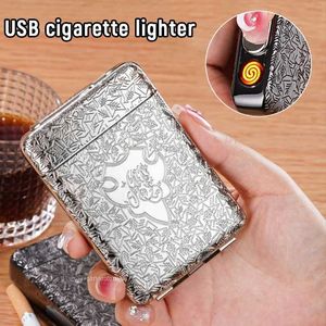 Lighters New Engraved USB Rechargeable Cigarette Case Shelby Same Style Metal Pocket Storage Box Men's Gift