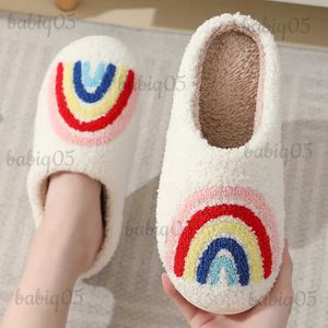 Talltor 2023 Ny mode Rainbow Winter Slippers Women Soft Sole Warm Plush Home Slippers Woman Flat Heels Fluffy Fuzzy Indoor Slippers T231024