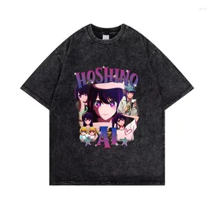 Herr t shirts oshi no ko ai hoshino vintage anime tvättade tees överdimensionerade t-shirt streetwear manga tshirt män