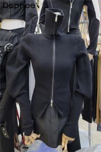 Kobiety swetry francuska elegancka lapa lapowa szczupła długotropiowy sweter dla kobiet pullover 2023 Autumn Harajuku czarny top
