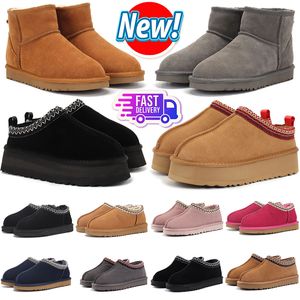 Chinelos de desenhista Austrália Tasman Tazz Botas Fur Fluffy Slides Sapatos para Mulheres Sandálias Inverno Sapatos de Neve Clássico Lã Botas Quentes Ovelhas Botas de Tornozelo Preto