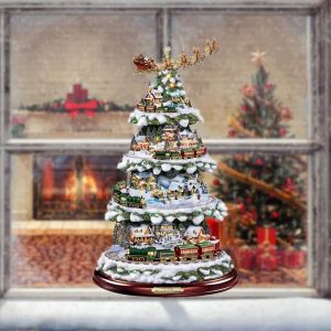 Christmas Decorations Tree Rotating Sculpture Train Paste Window Stickers Winter Home Decoration 1024