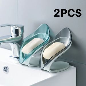 Soap Dishes 2PCS Suction Cup Holder For bathroom Shower Portable Leaf Dish Plastic Sponge Tray Kitchen Bathroom accessories 231023