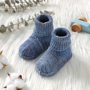 Primeiros caminhantes sapatos de bebê de malha nascido menina menino roupas quentes listrado 0-18m calçado infantil criança cama caminhada botas moda deslizamento-on artesanal