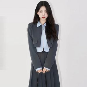 Womens Suits Blazers Women Korean Fashion Cropped Short Jacket High Waist Long Skirt Work Office Two-piece Set Vintage Chic Outerwear 231024