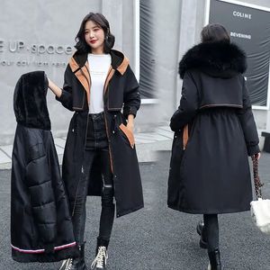 Jaquetas femininas jaqueta de inverno grosso forro de pele quente longo parka gola com capuz casaco casual destacável parkas mujer 231023