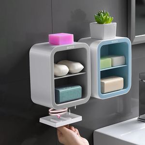 Soap Dishes ECOCO Portable Soap Dishes For A Bathroom Wall Mounted Soap Holder Organizer Plastic Double Storage Rack Bathroom Accessories 231024