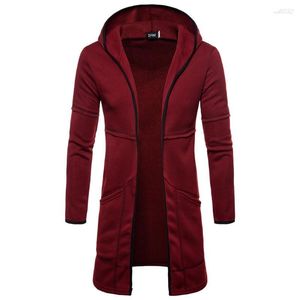 Casacos de Trench Masculinos Homens Moda Mens Blusa Longo Cardigan Jaqueta Sólida Outwear Manga Casaco Pesado Hoodies Para Homens Soft Hoodie