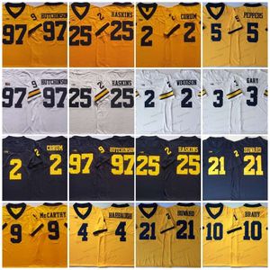 Michigan Wolverines 9 J.J. Maglia McCarthy College Football 2 Corum McNamara 10 Tom Brady 4 Jim Harbaugh 5 Jabrill Peppers Aidan Hutchinson Maglie blu gialle bianche