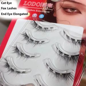False Eyelashes 5Pairs 3D Mink Cat Eye Lashes Transparent Stem End Elongated Full Strip Wispy Volume Makeup Fake 231024