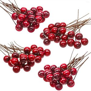 Dekorative Blumen, 10 Stück, künstliche Stechpalmenbeeren, Gold, Rot, Mini-Kunstpflanzen, DIY, Weihnachtsbaum, Girlande, Material, Hochzeit, Party-Dekoration