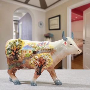 クリスマスの装飾手描きの3Dセラミック牛の家具強気アメリカンカントリースタイルのホームアクセサリーエキサイトギフト231024