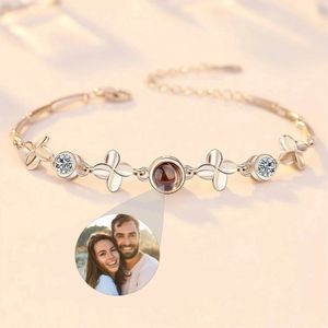 Bangle s925 Leaf Bracelet Personalized Projection Po Pendant BraceletProjection Memorial Custom Image Jewelry Women Gift 231023