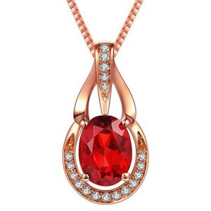 Natural Gemstone with Diamonds Necklace Classic Oval Pendant Ruby Jewelry Necklace Gift for Mother Wife Girlfriend 18+2 inch