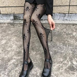 Mulheres meias helisopus crânio preto fishnet gótico meia-calça sexy halloween cosplay traje meias atacado